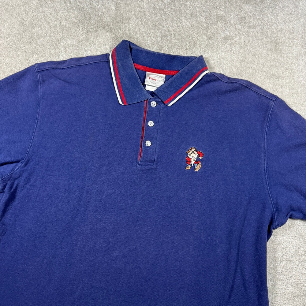 Disney Polo Shirt Mens XL Blue Grumpy Snow White Embroidered Tipped Cotton Pique